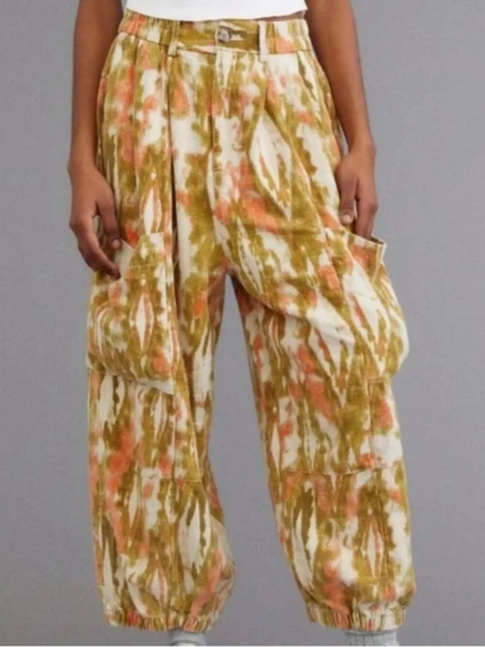 Urban Outfitters Linen Blend Barrel Leg Cargo Joggers Pants